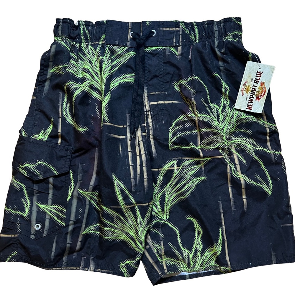 NWT Newport Blue Black & Neon Green Tropical Palm Tree Swim Shorts